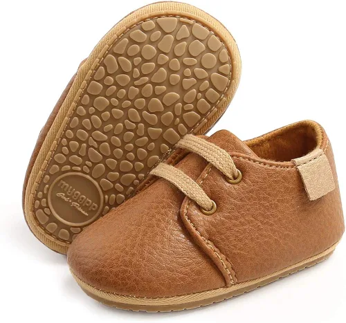 SOFMUO Zapatos deportivos de cuero con cordones para bebés y niñas con suela de goma suave, mocasines Oxford para recién nacidos, mocasines