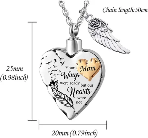 Miniatura 6 de misyou Collar de cremación de corazón para cenizas, joyería de cremación con 12 piedras natales, collar de urna conmemorativa de alas de ángel