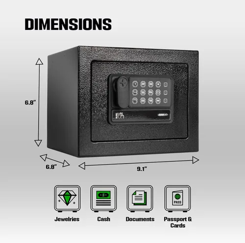 Miniatura 6 de Mini caja de seguridad electrónica personal, pequeña caja de seguridad con teclado digital y llaves de anulación manual, caja de acero de 0.2 pies