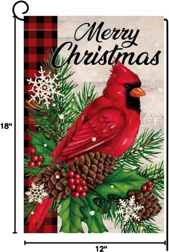 Miniatura 8 de BLKWHT Bandera de jardín de pájaros cardenales de Navidad de 12 x 18 pulgadas, vertical, doble cara, vacaciones de invierno, decoraciones
