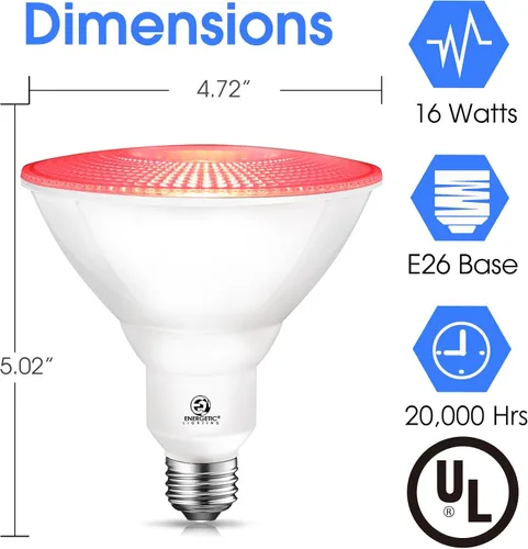 Miniatura 2 de Energetic - Bombilla LED Par38 roja para exteriores, 16 W (equivalente a 90 vatios), regulable, base E26, para Navidad, Halloween, decoración
