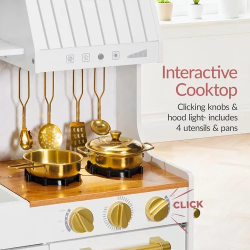 Miniatura 4 de Best Choice Products Cocina de juego de simulación para niños, juego interactivo de madera para niños pequeños con máquina de espresso, Blanco