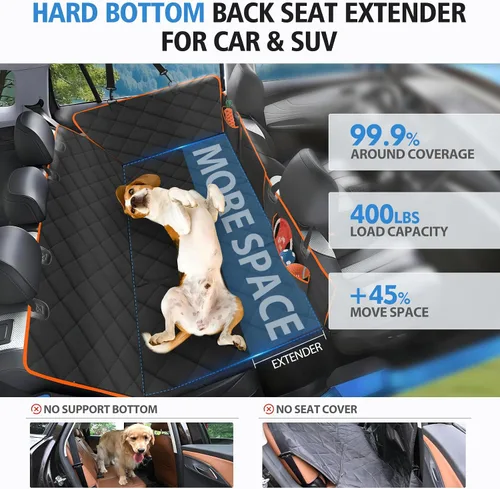 Miniatura 2 de Extensor de asiento trasero para perros, funda de asiento de coche de fondo duro para asiento trasero, hamaca impermeable para perro, plataforma