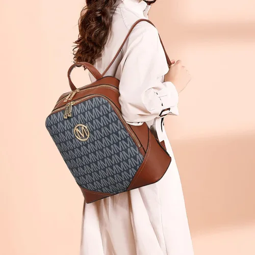 Miniatura 2 de MKP - Mochila mediana con doble cremallera para mujer de piel sintética para niñas y damas bolsa de hombro de viaje 2 unidades Azul oscuro Mochilas