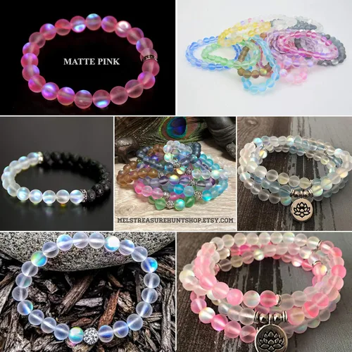 Miniatura 6 de Cuentas de cristal Aurora aguamarina mate, cuentas sueltas redondas de sirena brillante con purpurina esmerilada de 0.236 pulgadas, piedra lunar