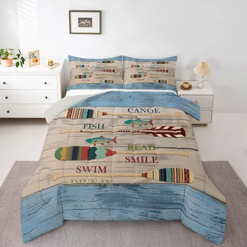 Miniatura 32 de Erosebridal Juego de edredón de barco muelle, juego de ropa de cama con diseño de paleta de lago, tamaño individual para niños, adolescentes