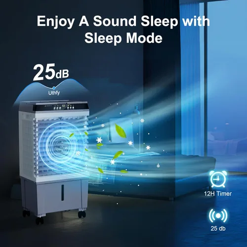 Miniatura 11 de Uthfy Enfriador de aire evaporativo de 1800 CFM, aire acondicionado 3 en 1 con motor de cobre, tanque de agua de 5.3 galones, 6 paquetes de hielo
