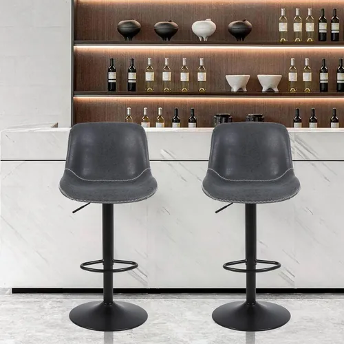 Miniatura 2 de Juego de 2 taburetes de bar, taburetes de bar giratorios de altura de mostrador con respaldo, sillas de bar ajustables, taburete alto sin brazos