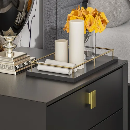 Miniatura 5 de Homsee Mesita de noche de 3 cajones, moderna mesita de noche con almacenamiento, mesa auxiliar versátil con patas de metal para dormitorio, sala
