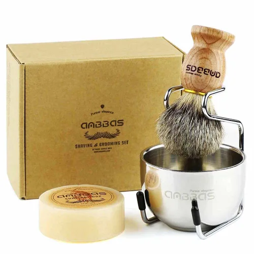 Miniatura 12 de Kit de afeitado Anbbas con brocha de cerdas de tejón puro, mango de madera negra y barra de jabón recargable de 100g, soporte de afeitado de acero