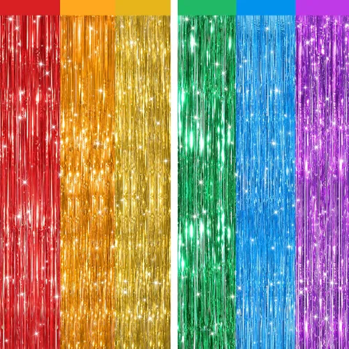 Miniatura 7 de Paquete de 2 cortinas de flecos de papel de oropel metálico negro, serpentinas de puerta, telón de fondo para cabina de fotos para fiesta