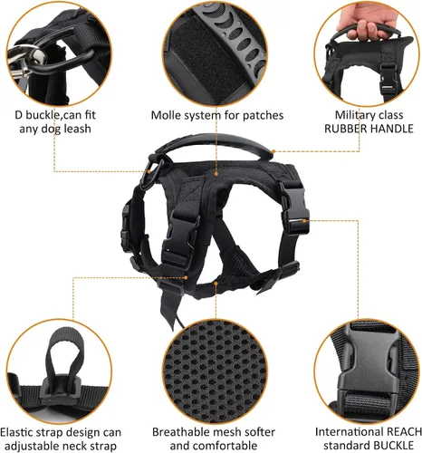 Miniatura 5 de Annchwool Arnés táctico para perros pequeños con asa, chaleco de servicio militar y correa para entrenamiento al aire libre, caminar, senderismo