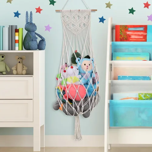 Miniatura 8 de Almacenamiento de animales de peluche jumbo de 63 pulgadas con luz LED de estrella, hamaca de juguete para colgar en la pared del techo sobre