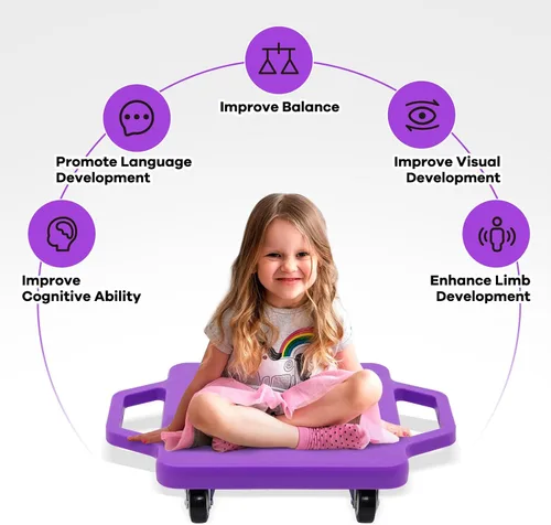 Miniatura 4 de Tabla de sentarse para niños con ruedas universales – Scooter de plástico de seguridad para niños de 6 a 12 años – Scooter deportivo manual con asas