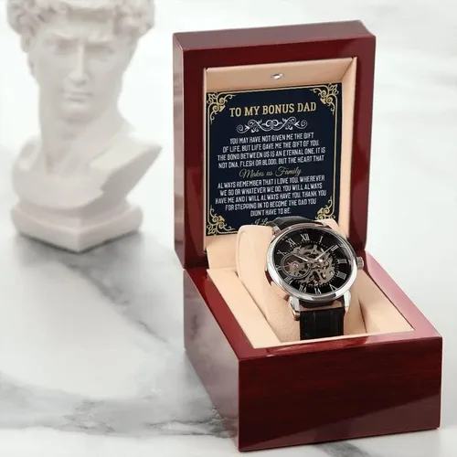 Miniatura 2 de Reloj calado para hombre con tarjeta de mensaje especial, reloj personalizado para papá, mi vida entera, reloj de esqueleto para hombre, reloj