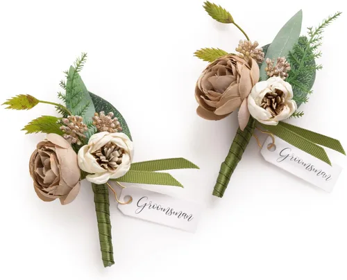 Miniatura 28 de Ling's moment Boutonniere para hombres, 2 piezas de novios, padrinos de boda, flores artificiales para bodas, bailes, regreso a casa, etc. Azul Azul