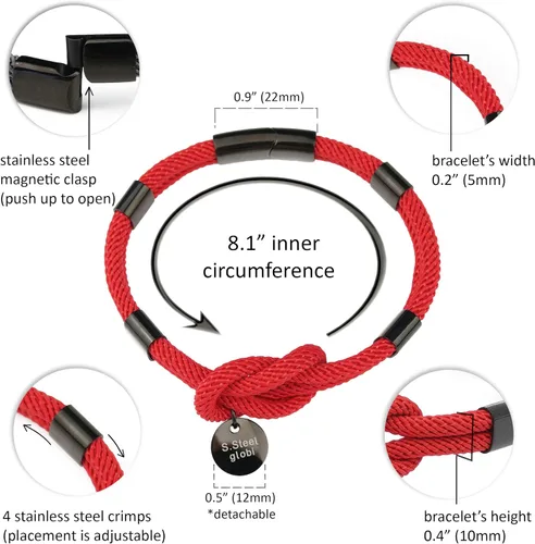 Miniatura 2 de globi Paracord - Pulsera de cuerda trenzada para hombres y mujeres pulsera ligera náutica unisex con cierre magnético de acero inoxidable Fibra