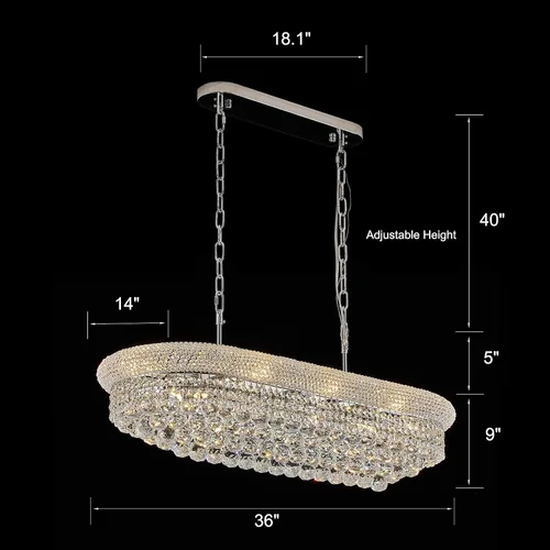 Miniatura 2 de Candelabros rectangulares de cristal para comedor, 10 luces de altura ajustable, lámpara de techo ovalada de cristal para isla de cocina, acabado
