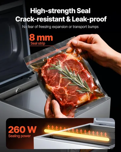 Miniatura 3 de VEVOR Sellador al vacío de cámara, potencia de sellado de 260 W, máquina de envasado al vacío para alimentos húmedos, carnes, adobos y más