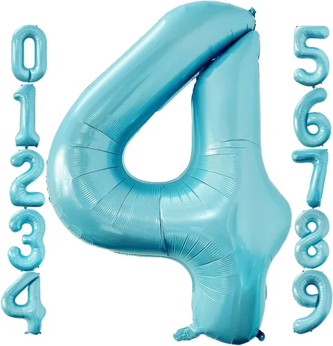 Miniatura 3 de Globos de 40 pulgadas color azul bebé número 8 de gran tamaño Jumbo dígitos de aluminio Mylar helio azul claro globos para niños 8º tema azul