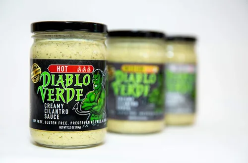 Miniatura 5 de Diablo Verde Salsa, galardonada, salsa cremosa de cilantro, nivel de calor caliente, (paquete de 2) botella de 12.5 onzas, hecha con cilantro, ajo