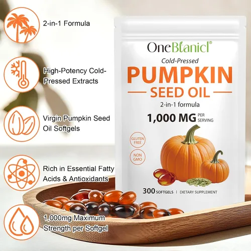 Miniatura 3 de Aceite de Semilla de Calabaza con Saw Palmetto, 1000mg por Porción, 300 Cápsulas Blandas – Cápsulas de Aceite de Semilla de Calabaza Prensado