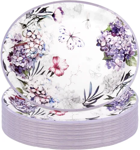 Miniatura 23 de WDF Paquete de 50 platos florales ovalados de papel, platos llanos desechables grandes de 10 x 12 pulgadas, platos desechables florales