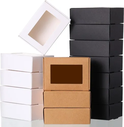 Miniatura 26 de Zonon 30 cajas de jabón para embalaje casero, mini cajas de papel kraft con ventana para panadería, dulces, jabón, embalaje de regalo