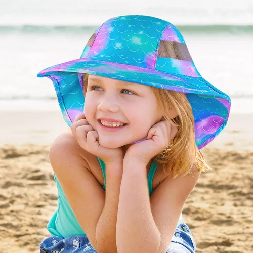 Miniatura 106 de Sombrero de sol para niños, protección UV, unicornio, verano, playa, jugar con ala ancha, solapa para el cuello para niñas y niños