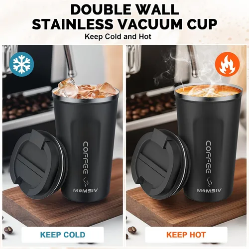Miniatura 3 de MOMSIV Taza de viaje de 17 onzas, taza de café aislada con tapa a prueba de fugas, vaso reutilizable de doble pared de acero inoxidable al vacío