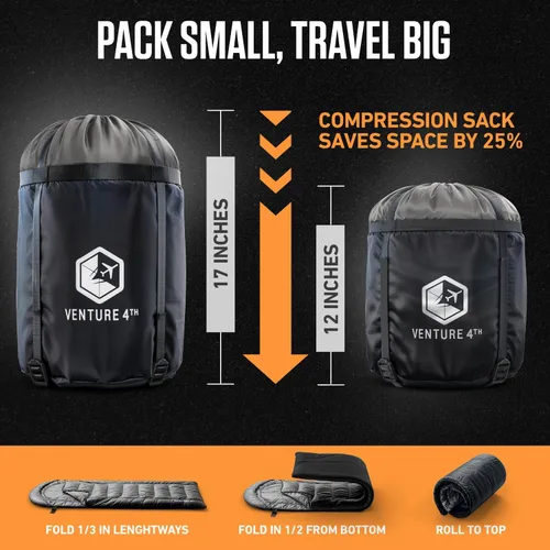Miniatura 6 de VENTURE 4TH Saco de dormir para mochileros – XXL, tamaños dobles e individuales – Saco de dormir ligero para clima cálido y frío para adultos, niños