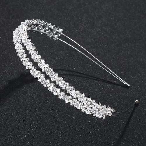Miniatura 5 de Diadema de doble capa de plata con diamantes de imitación para el cabello, cierre de pelo, accesorios para el cabello nupcial