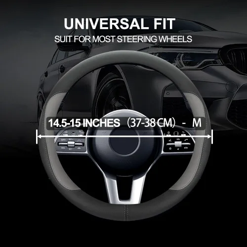 Miniatura 2 de Funda universal para volante de automóvil, funda de cuero de microfibra para volante de 14.5-15 pulgadas, protector antideslizante y transpirable