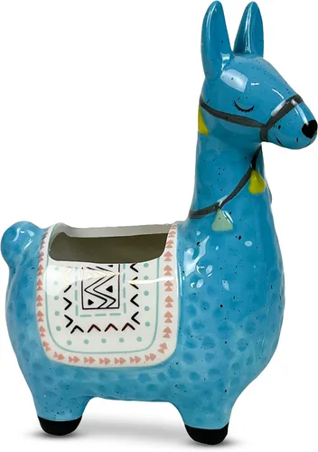 Maceta de llama de cerámica para plantas suculentas, bonita decoración de alpaca para el hogar, oficina, 8 1/2 pulgadas de alto con agujeros de