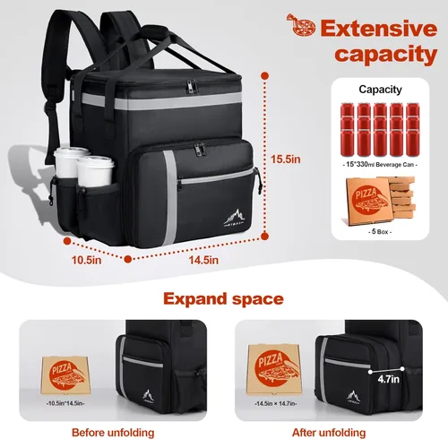 Miniatura 3 de Mochila de entrega de alimentos GoHimal, bolsas aisladas para entrega de alimentos para bicicleta de comida para llevar, bolsa grande de pizza