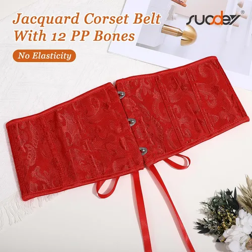 Miniatura 10 de SUOSDEY Cinturón de corsé de jacquard para mujer, corsé pirata steampunk renacentista con cordones y cordones