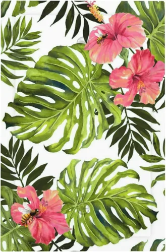 Miniatura 32 de Cubierta de placa de pared con palmera verde de planta tropical, cubierta de interruptor de luz de 1 cuadrilla, hojas de plátano, flores rosas