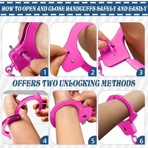 Miniatura 3 de AUYYOSK Esposas de Metal de Juguete con Llave, Accesorio de Suministros de Fiesta de Seguridad para Juego de Simulación, Esposas para Niños (Negro)
