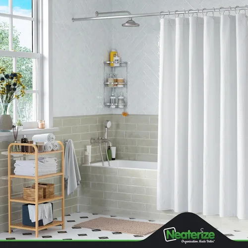 Miniatura 6 de NEATERIZE Cortina de Ducha Blanca - Cortinas de Ducha Estilo Hotel para Baño con Diseño Waffle, 72x72 Pulgadas - Cortina de Ducha de Tela Blanca