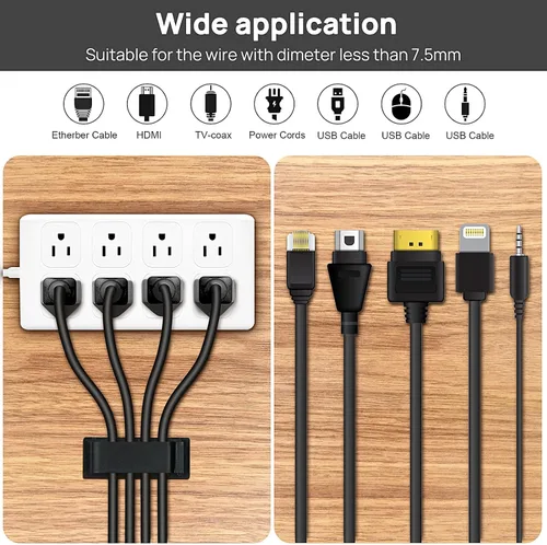 Miniatura 4 de Clips de organización de cables, 20 organizadores de cables, soportes para cable para TV, PC, Ethernet, escritorio, oficina en casa (negro)