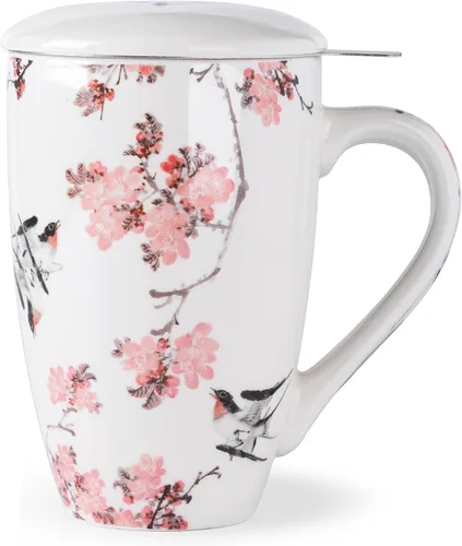 Miniatura 11 de AmorArc Taza de té de porcelana de 18 onzas con infusor y tapa, taza de té de hojas sueltas con colador de acero inoxidable, taza de café grande