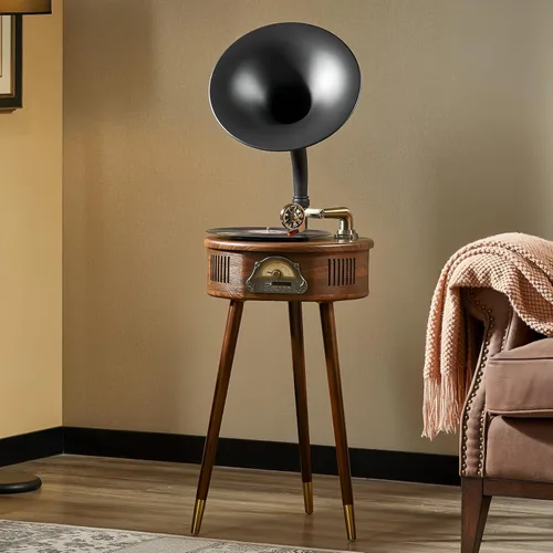 Tocadiscos Gramophone, reproductor de discos de vinilo de estilo italiano con entrada Bluetooth/USB/FM, tocadiscos de 2 velocidades, Hi-Fi, trípode