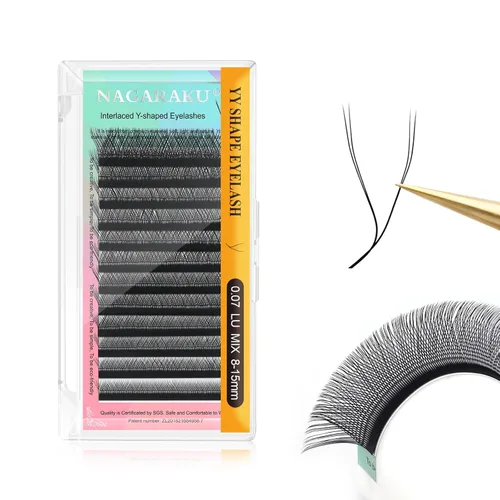Miniatura 108 de Suministros de extensiones de pestañas NAGARAKU yy, pestañas falsas 0.05mm rizado D, bandeja mixta 8-12mm, prefabricadas 4D, abanico fácil, volumen