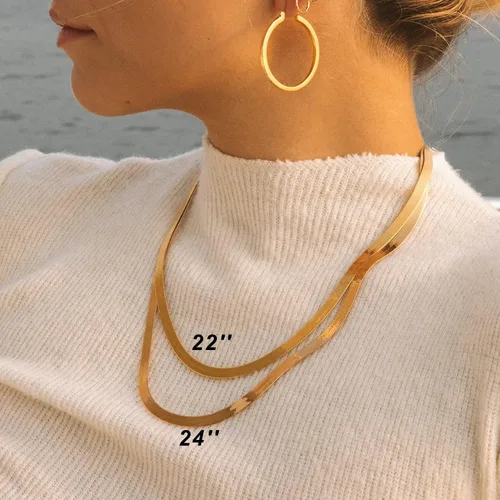 Miniatura 3 de Collar de cadena de serpiente chapada en oro de 14 quilates, collar de espiga para mujer, collar de cadena plana relleno de oro para mujeres