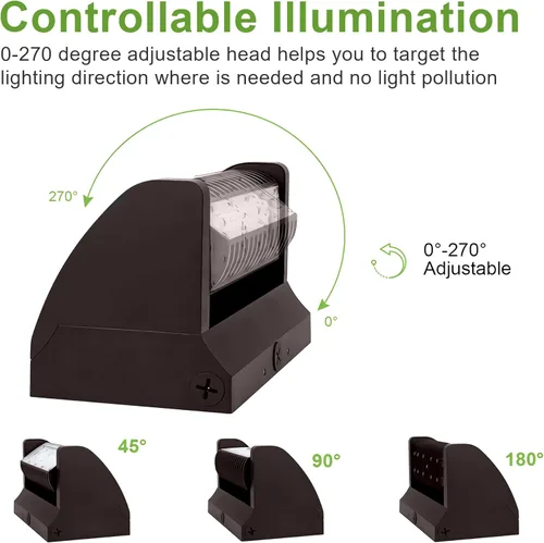 Miniatura 4 de Paquete de luz LED de corte completo de 40 W, paquete de pared ajustable con cabezal giratorio, 5400LM 5000K IP65 Luz de seguridad comercial al aire