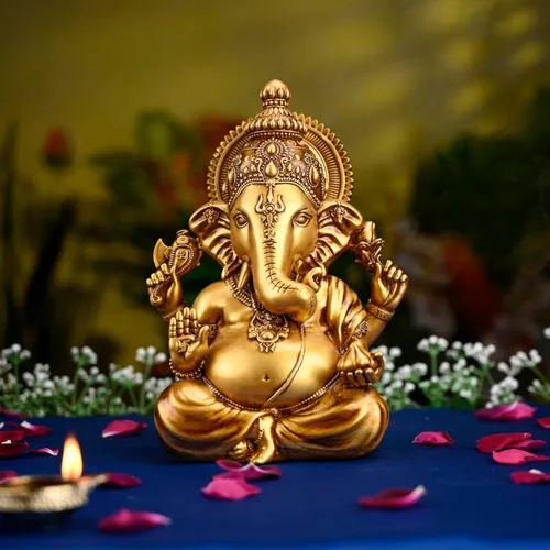 Miniatura 5 de Estatua decorativa de Lord Ganesha, ídolo de Dios hindú con acabado dorado, ídolo para habitación Pooja, estatua para decoración del hogar