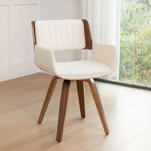 LUNLING Sillas de comedor giratorias de piel sintética con acento, sillas modernas de mediados de siglo con patas de madera/reposabrazos/asiento