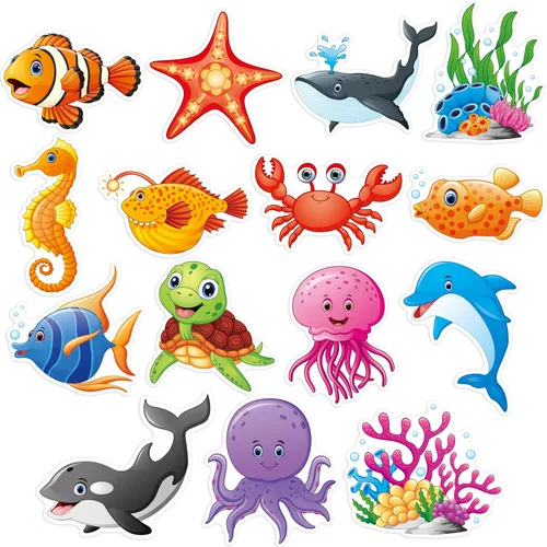 50 recortes de animales marinos, impresión de doble cara, recortes de acentos de criaturas oceánicas, tablero de anuncios de pescado y coral,