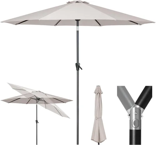 Tempera Patio Market - Sombrilla de mesa para exteriores con botón de inclinación y manivela, sombrilla grande con poste resistente y toldo