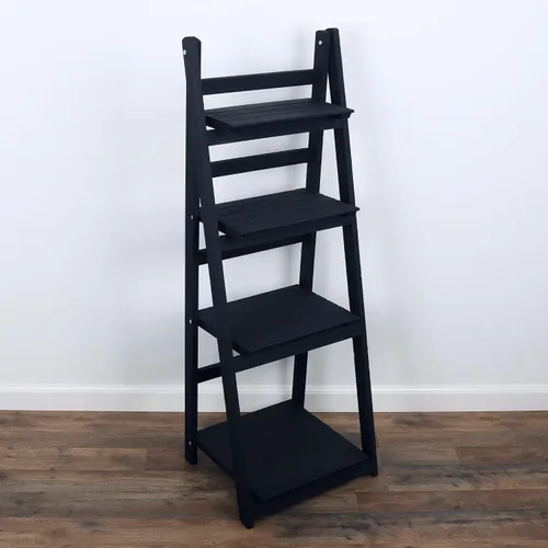 Miniatura 8 de Estante de escalera envejecido, estantería rústica inclinada para decoración del hogar (negro)